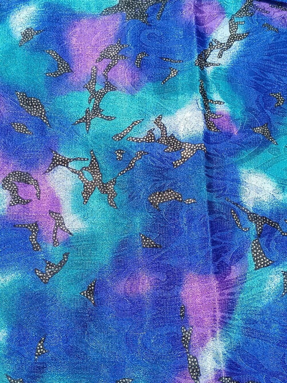 SILK BLUE PURPLE PINK GREEN LARGE Vintage Scarf